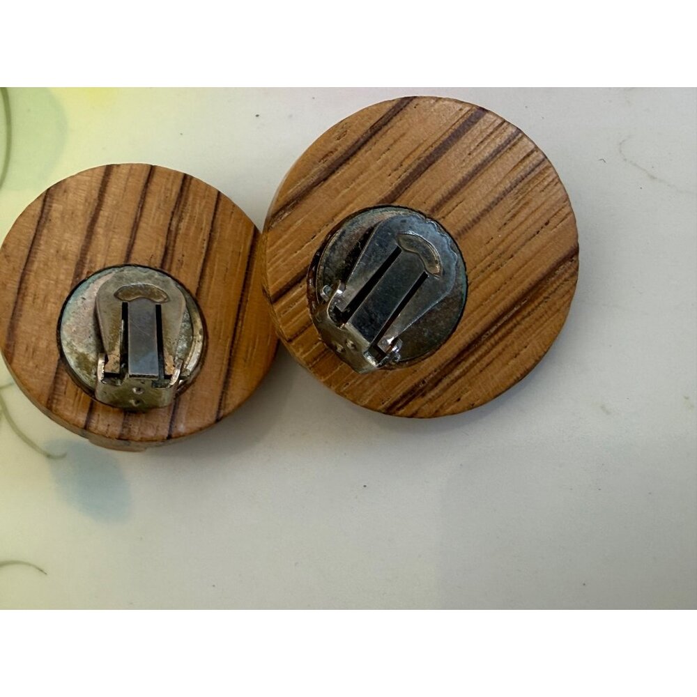 Vintage MCM Wood Wooden Earrings Bowling Pins Clip on - Picture 7 of 7